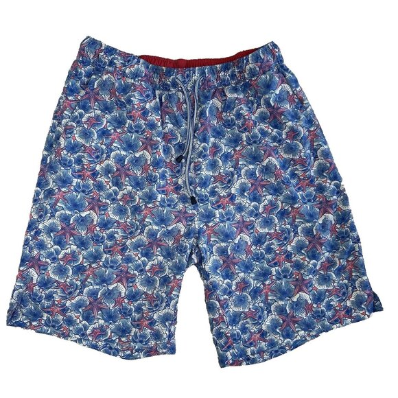 Peter Millar Swim Trunks Size M Blue Seaside Baja Flowers Starfish Beach - Picture 1 of 9